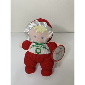 Prestige Baby Plush Rattle Baby First CHRISTMAS Doll Blonde NEW 9 Inch